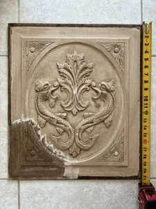 Oak Wood Carved Dragon or Fish Panels X2 - Picture 1 of 5