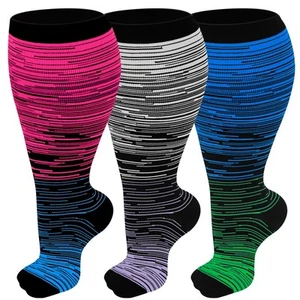 3 Packs Plus Size Compression Socks Wide Calf For Women & Men - Large Size Kn... - Picture 1 of 7