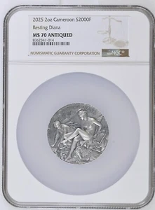 Resting Diana Celestial Beauty 2 oz Silver Coin CFA Cameroon 2025/MS70 NGC - Picture 1 of 11