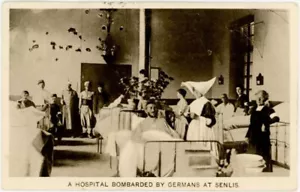 WW1 PPC 1914 MILITARY HOSPITAL SENLIS FRANCE BOMBARDED SHELL HOLES ..GB USED - Picture 1 of 3