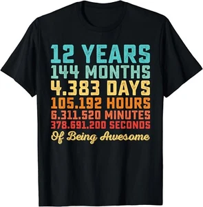 12 Years Old Birthday Quote Funny 12th B-day Math Lover Gift Unisex T-Shirt - Picture 1 of 3