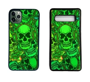 Skull phone case fits iPhone or Samsung Green Pattern Halloween scary horror - Picture 1 of 1