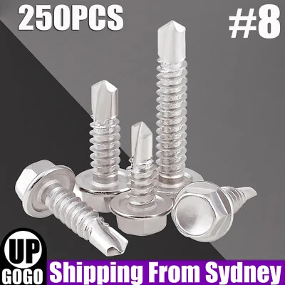 250PCS Self-Tapping Screw Assortment Kit Self Drilling Hex Head Screws #8 3Sizes - image 1 of 4