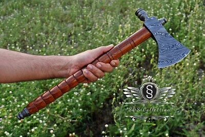 定制手工大马士革钢狩猎斧带皮革保护套,最佳礼物 — 第 1/4 张图片