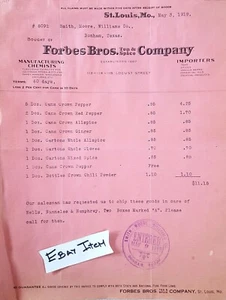 1919 St. Louis, MO. FORBEs BROTHERS Coffee Tea & Spices CO. MFG. CHEMIST IMPORT - Picture 1 of 1