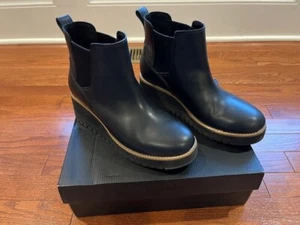 COLE HAAN ZERØGRAND ZG City Wedge Boots Waterproof Black Leather Size 8 B Box - Picture 1 of 12