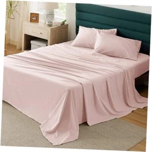 100% Cotton Sheets Size - Soft Percale Sheets, 4 Pieces Peach Queen 04 - Pink - Picture 1 of 7