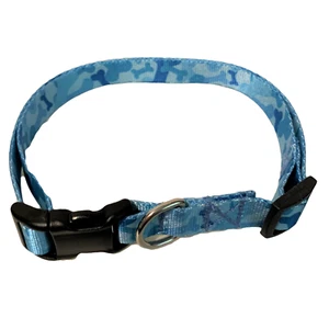Handmade Blue Dog Bones Camouflage Dog Collar 5/8 Inch Wide Polyester Web - Picture 1 of 5