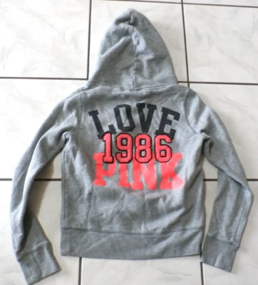 Victoria’s Secret LOVE PINK 1986 Sudadera con Capucha Perro Logo S Gris Y2K H14 Foto 1 de 4