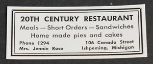 1947 Print Ad Michigan Ishpeming 20th Century Restaurant Mrs Jennie Rose Art - Picture 1 of 1