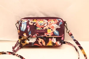 Vera Bradley Crossbody Wallet Purse Bag Maroon Florals Pattern NWOT Adjustable - Picture 1 of 11