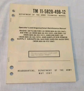 1967 TM 11-5820-498-12 MAINT MANUAL RADIO SETS AMPLIFIER PWR 5/67 Vietnam Era - Picture 1 of 4