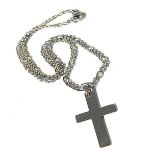 Collana con croce in acciaio inox da uomo catenina girocollo rosario lunga 45 cm - Foto 1 di 6