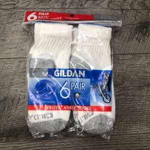 Gildan Boys White Ankle Socks 6 Pairs 81% Cotton Size 6-11 1/2 - Picture 1 of 7