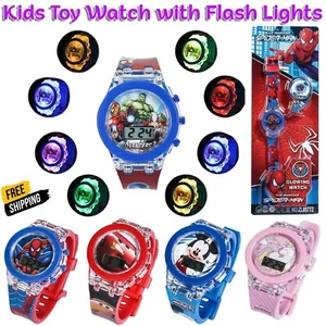 Kids Boys Girls LED Flash Light Toy Watch Spiderman Mickey Avenger Unicorn Watch - Picture 1 of 38