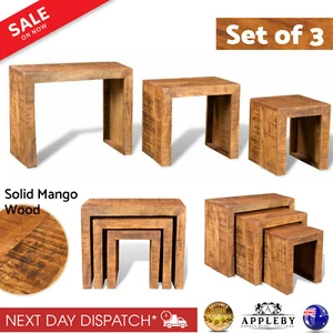 Nested Coffee Tables 3 Set Side Nest of Table Living Room Nesting Wood - Picture 1 of 12
