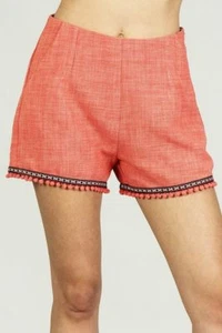 Pantaloncini donna vita alta frange taglia L arancione tribale plissettato casual pom - Foto 1 di 5