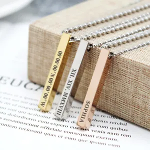 Personalised Women's Vertical Bar Necklace Gift for Her Girlfriend Mum Daughter - Picture 1 of 15