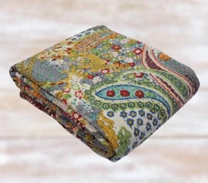 Colcha edredón indio gris estampado cachemir manta colcha tiro Kantha - Imagen 1 de 2