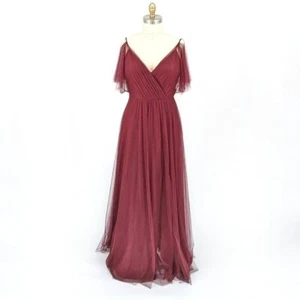 Jenny Yoo Aeryn Bridesmaid Dress Maroon 12 wedding evening formal bohemian - Picture 1 of 12