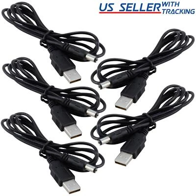 (5-pack) USB to 5.5x2.1mm Barrel Connector 5V DC Power Cable Male, 120cm/4ft 5X - Image 1 of 2