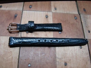 OMEGA WRISTWATCH STRAP BAND LADIES BLACK LIZARD 3/8 S NOS ORIGINAL ! - Picture 1 of 3