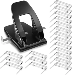 Heavy Duty 2 Hole Punch with 50 Paper Fasteners, Paper Two Hole Puncher and Meta - Picture 1 of 12