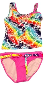 Justice Girl's Size 18 Tie Dye Flounced Tankini Swim Suit Bathing Suit UPF 50+ - Picture 1 of 2
