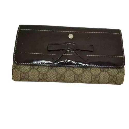 Portafoglio Gucci Portafoglio Lungo Marrone Donna Autentico Dettaglio Fiocco Rivestito