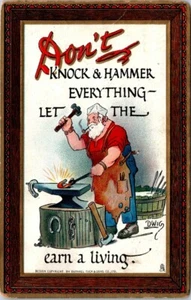 Blacksmith Anvil Hammer Horseshoe A/S Dwig Don't Knock Tuck 1 postcard CQ2 - Picture 1 of 2
