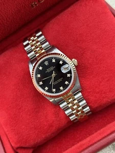 Ladies Steel & Gold Rolex Datejust 31mm 68273 Factory Black Diamond Dial - Picture 1 of 6