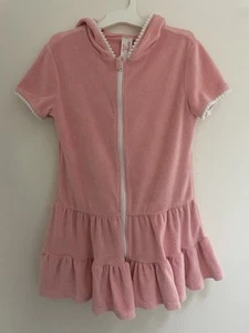 Cat & Jack Kid Girls Tiered Terry Zip Hooded Short Sleeve Swim Cover-Up Pink M 8 - Picture 1 of 5