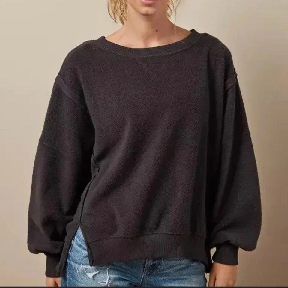 Sudadera polar American Eagle “Seriously Huggable” carbón acogedora holgada Crew Foto 1 de 4