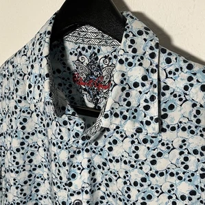 Robert Graham Shirt Mens Sz M Skull Print Blue Classic Short Sleeve Button Down - Picture 1 of 8