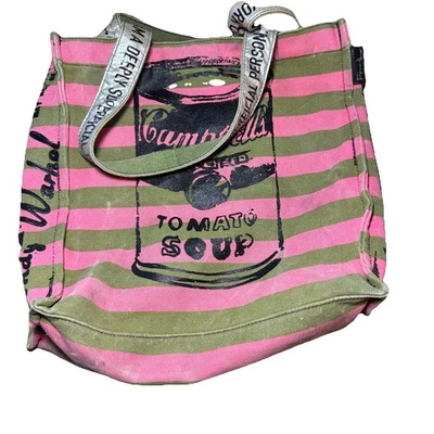 Andy Warhol Campbell’s Soup Shopper Bag Tote-Coin Purse-Button Striped Canvas - Image 1 of 4