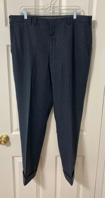 Vtg 1960s Blue on Gray Atomic Fleck Wool Drop Loop Trousers, Large Sz 38x30 - Image 1 of 4
