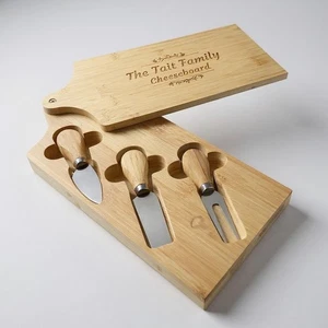 Personalised Engraved 30cm Rectangular Bamboo Cheese Board Gift Set - Picture 1 of 7