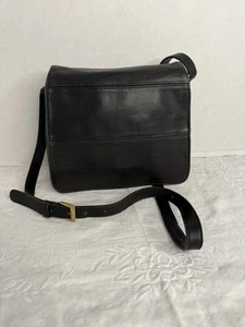 VINTAGE COACH 9092 Tribeca Stitch Flap Black Leather Crossbody BAG Purse - Picture 1 of 8