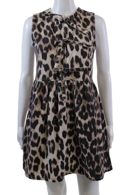 Ganni Womens Textured Round Neck Sleeveless Animal Print Dress Brown Size EUR 32 - Image 1 of 4