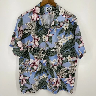 Hilo Hattie Short Sleeve Button Shirt Men's XL Blue Floral Palm Hawaiian Vtg 90s - Image 1 of 4