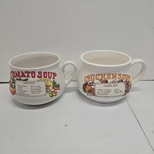 (2) Vintage Soup Recipe Mug Coffee Tea 1970’s 16 Oz Tomato Chicken - Picture 1 of 8