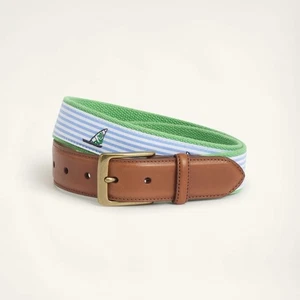 98 $ Brooks Brothers Canvas Segelboot Gürtel Seersucker Lederlasche gewebt Größe 40 - Bild 1 von 9