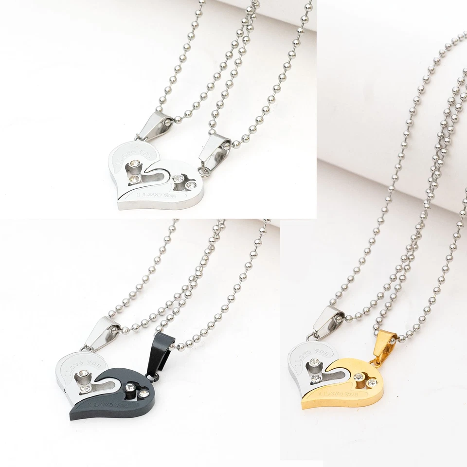 Partnerkette Liebe Herz Edelstahl 2 Ketten Halskette Herz Puzzle Pärchen - Bild 1 von 1
