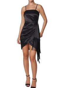 Abito nero frange finte avvolgenti taglia 8 lavanderia di Shelli Segal dimagrante LBD cocktail - Foto 1 di 6
