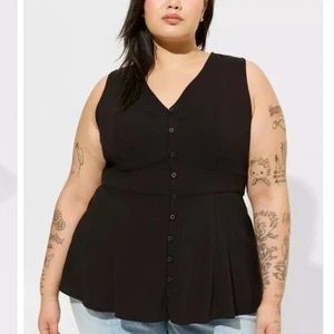 Torrid Rayon Slub Button Up with Waist Detail Tank Top Black Women's 2X - Picture 1 of 10