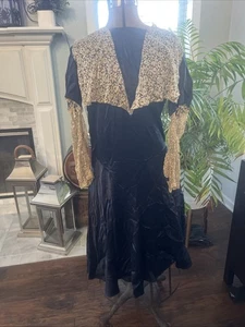 Vestido de seda azul años 20 1930 con encaje - Imagen 1 de 24