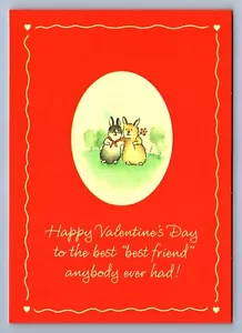 Postkarte Vintage Valentinstag Urlaub Hase Kaninchen beste Freundin Liebe 4x6 - Bild 1 von 2