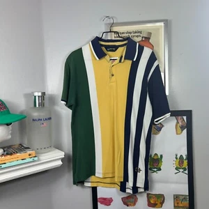 VINTAGE 1990s | Eddie Bauer EBTEK Striped Short Sleeve Polo Shirt Size M-L - Picture 1 of 8