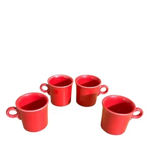 Fiestaware Scarlet Red Coffee Mugs Cups Set of 4 Homer Laughlin O Ring Handle - Picture 1 of 6