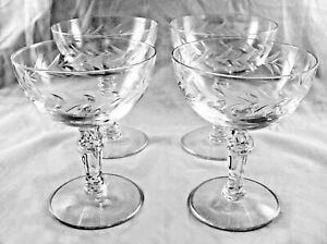 Fostoria Holly 4 Crystal Low Sherbet or Champagne Stemware Clear 4 3/8"  USA